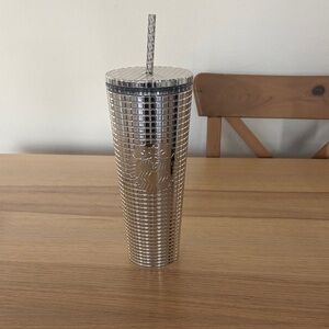 Starbucks Metallic Silver Tumbler with Straw